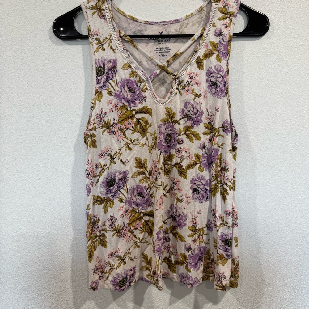 American Eagle Outfitters Floral Tank Top - Purple and Brown